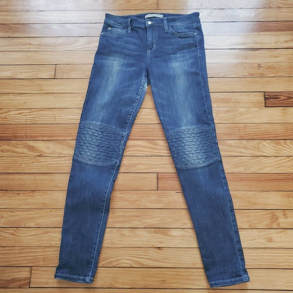 Street Moto Jeans Quilted Knee Skinny High Rise, Laurel Wash Sz 30